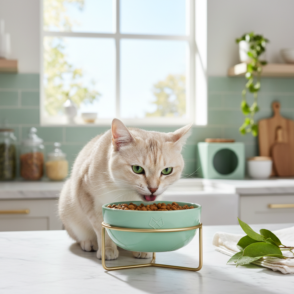 Healthy cat enjoying premium food